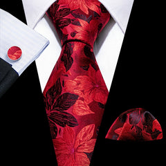 Barry Wang Vintage Men's Tie Set Silver Floral Jacquard Party