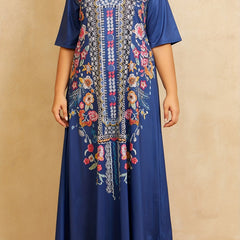 Boho Dress Women's Plus Border Floral Print V Neck Maxi Dress