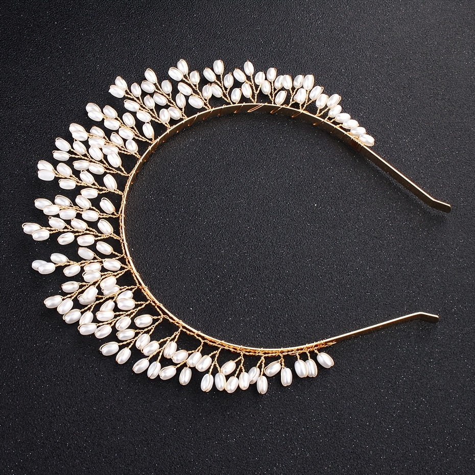 Faux Pearl Crown Hairband Party Decor Princess Tiara Wedding