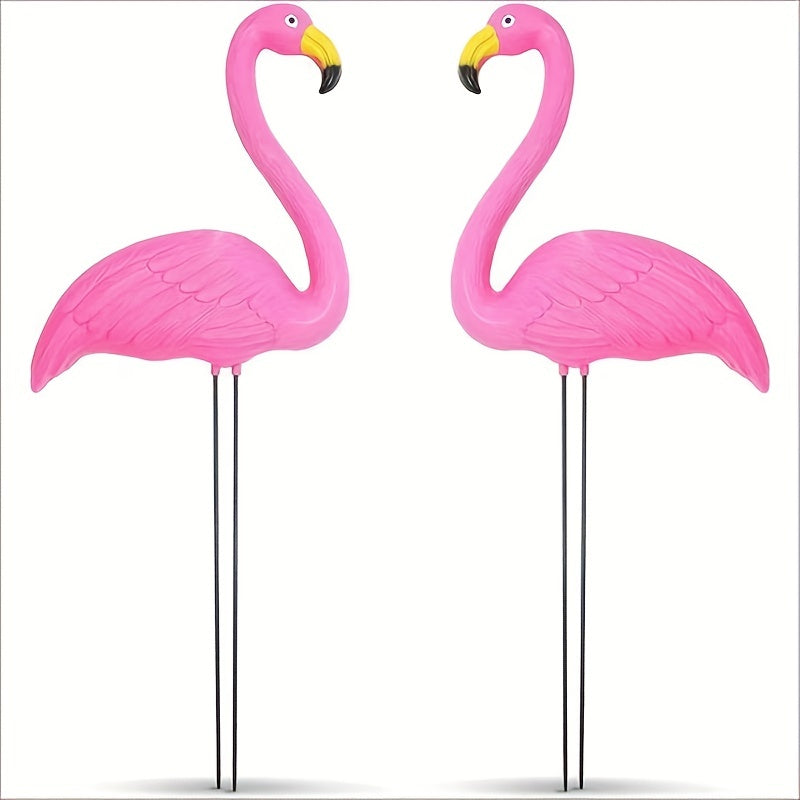 2pcs Bright Pink Flamingo Yard Ornament Garden Statue Party Decor