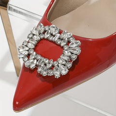 Rhinestone Stiletto Heels Faux Leather Pumps