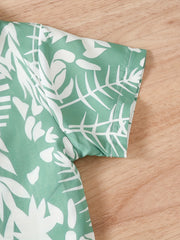 Boys Leaf Print Short Sleeves Shirt For Vacation Beach