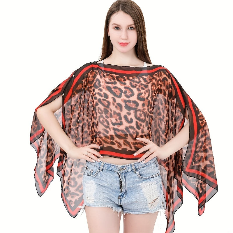 Leopard Print Gauze Shawl Bikini Cover Up Travel Beach Towel