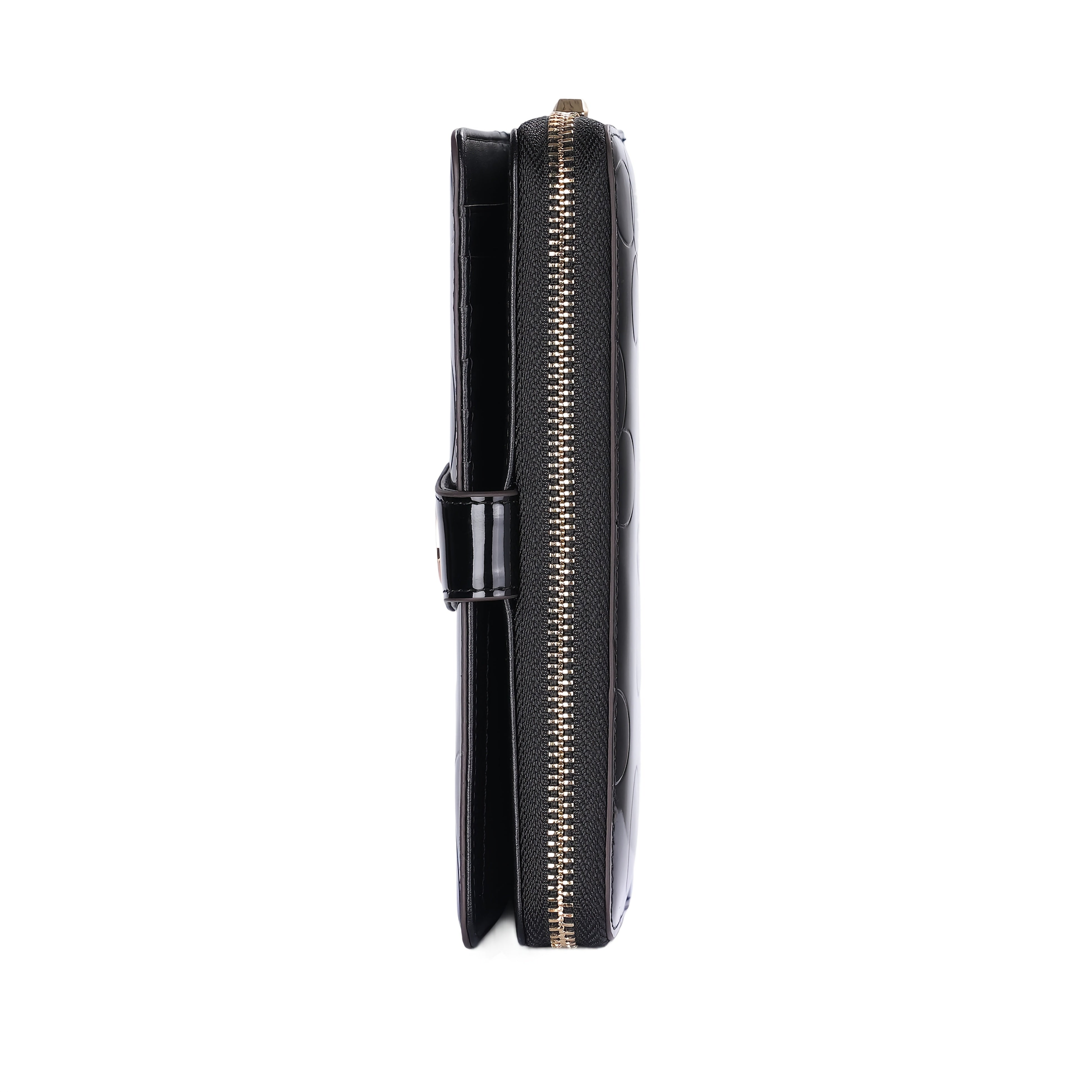 Patent Leather Long Wallet for Women with Zipper Closure