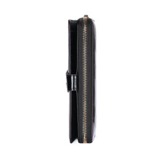 Patent Leather Long Wallet for Women with Zipper Closure