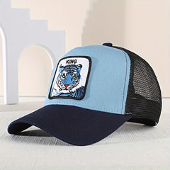 Men's Tiger Embroidered Baseball Cap Summer Mesh Animal Peaked Cap