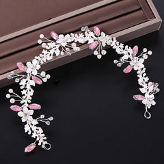 Rose Golden Flower Headband Wedding Faux Pearl Rhinestone Hairband