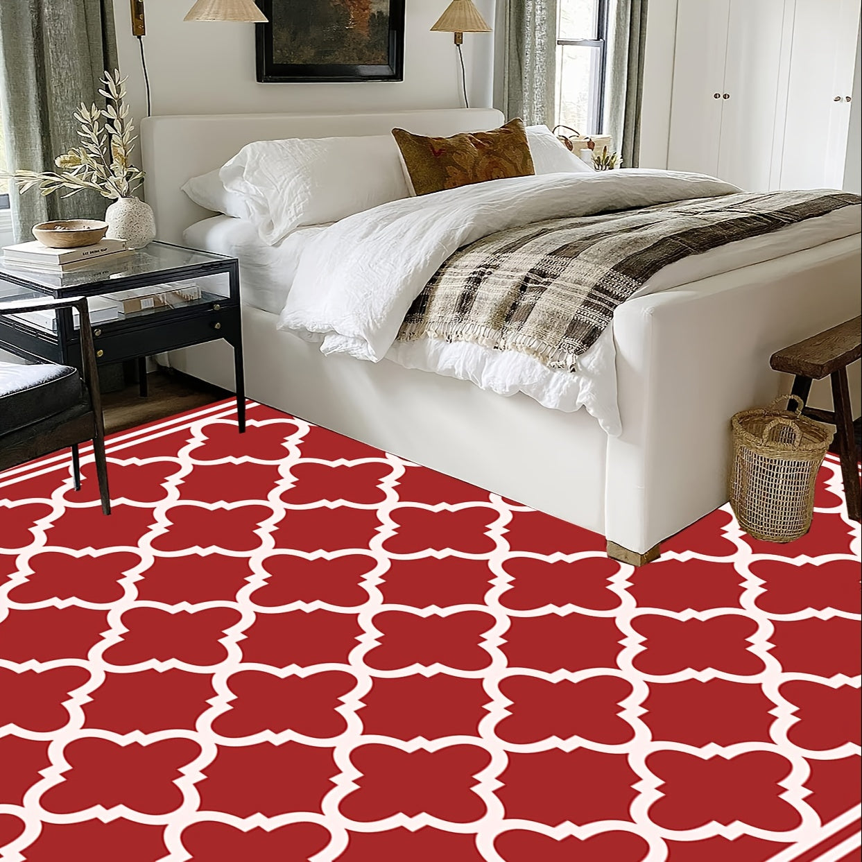 Trellis Collection Red Area Rug Contemporary Casual Abstract Area Rug