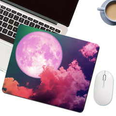 Pink Purple Moon Mouse Pad Small Game Mouse Pad Non Slip Rubber Base