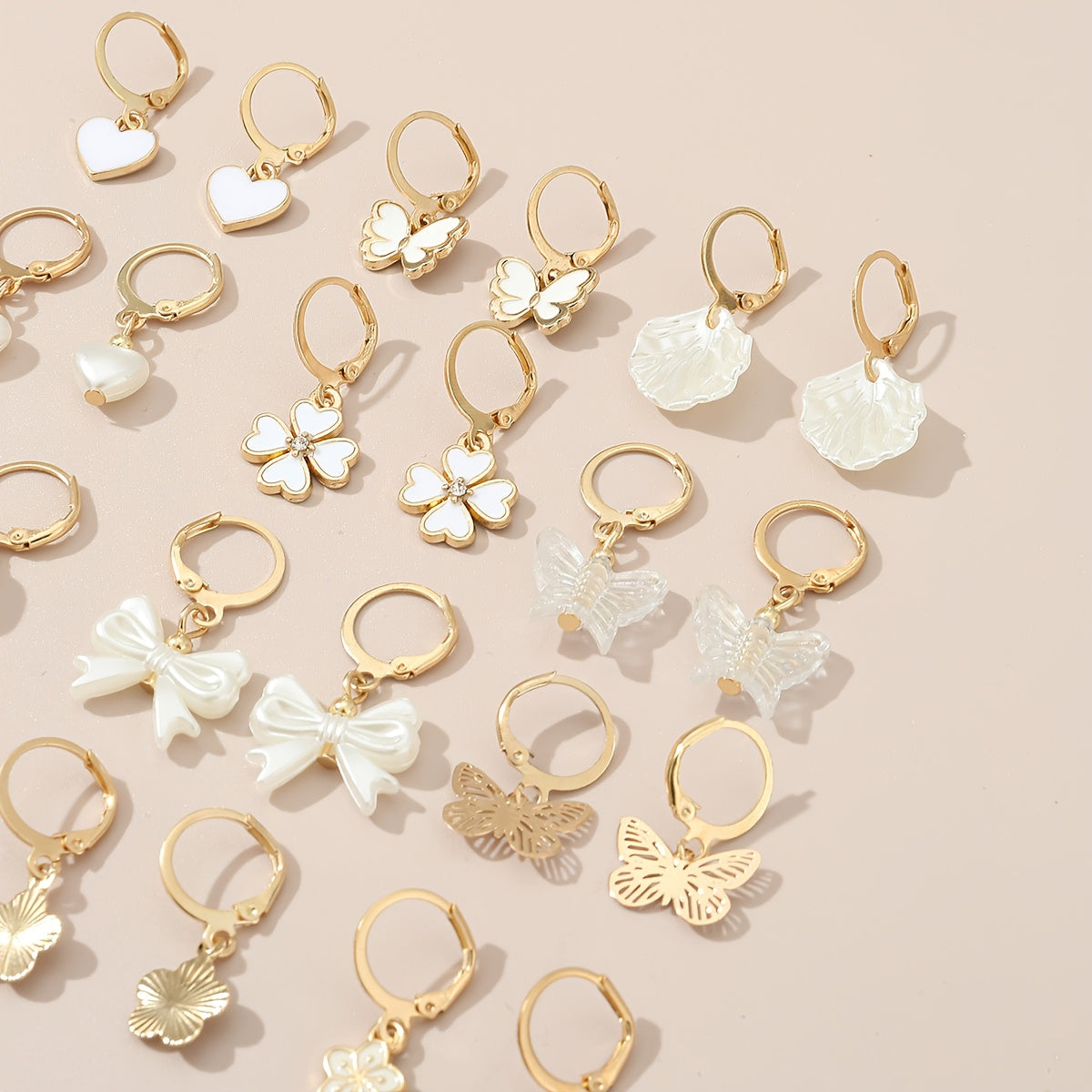 12pairs Funky Pearl Bow Flower Heart Earrings for Men Women