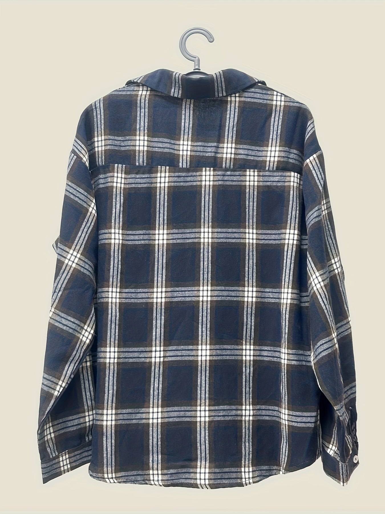 Preppy Blouse Women's Plus Plaid Print Long Sleeve Button Up Top