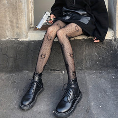 Heart Print Fishnet Tights Sexy High Waist Mesh Pantyhose