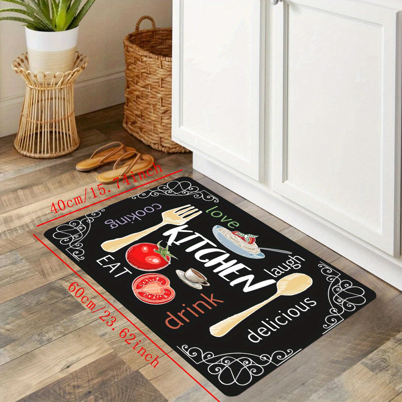 Non Slip Kitchen Rug with Digital Printed Letters