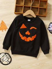 Kid's Pumpkin Print Fleece Pullover Crew Neck Sweatshirt