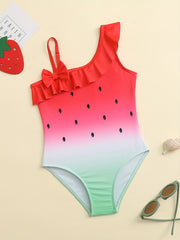 Girls Strawberry Off Shoulder Swimwear Quick Dry Sleeveless Suit Kids Summer