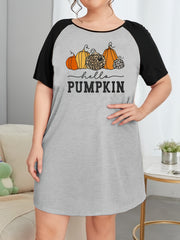 Leopard Pumpkin & Letter Print Raglan Sleeve Tee Dress