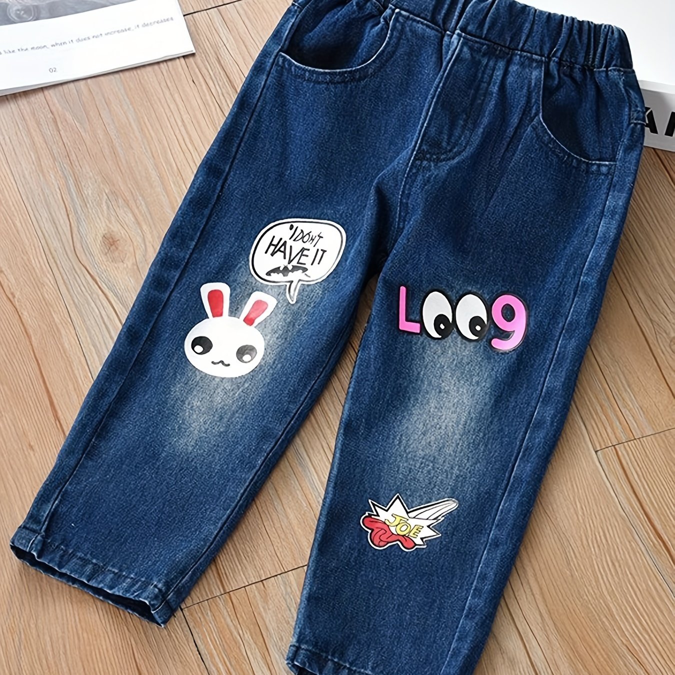 Girls' Graffiti Print Jeans Elastic Waist
