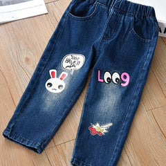 Girls' Graffiti Print Jeans Elastic Waist