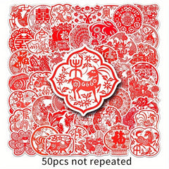 50pcs Chinese Year Paper Cutting Sticker Fu Stickers Spring Party Decoration