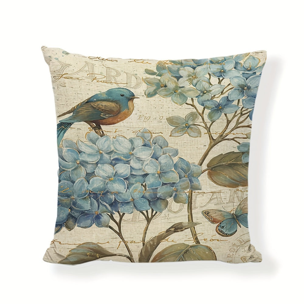 1 Pc Linen Birds And Flowers Sofa Decorative Cushion Cover Pillowcase 45 45