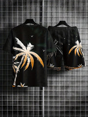 Coconut Tree Print Men's Outfits Casual T-shirt & Shorts Set