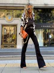 Geometric Print Lapel Collar Blazer