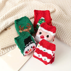 5 Pairs Christmas Pattern Socks Comfy & Fuzzy Crew Socks Women's Stockings