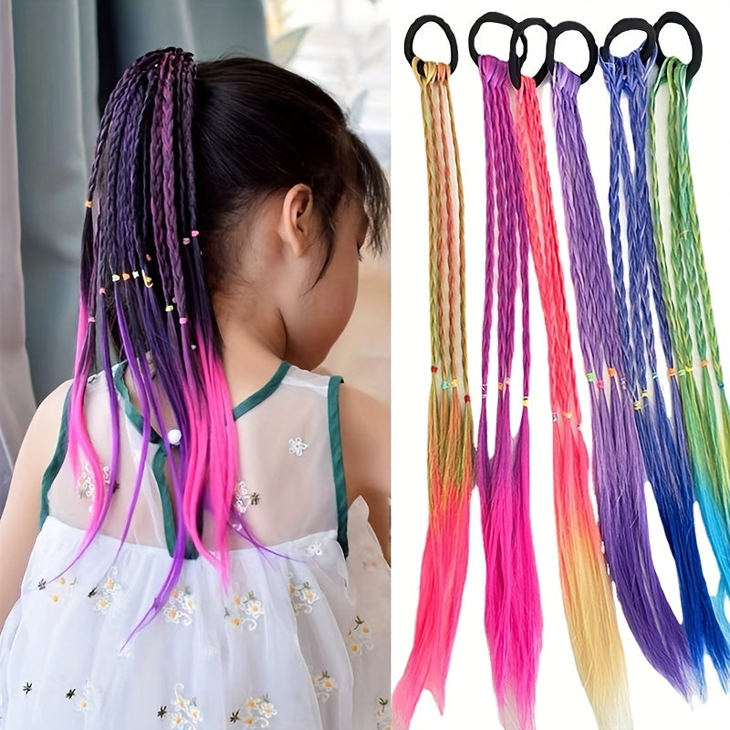 Girls Colorful Wig Braids Ponytail Hair Extension Hair Tie Hair Bands