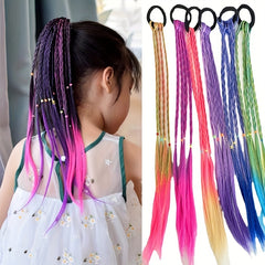 Girls Colorful Wig Braids Ponytail Hair Extension Hair Tie Hair Bands