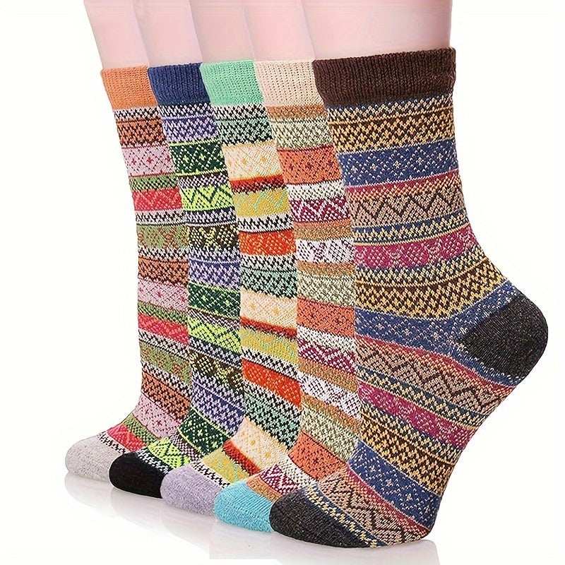 Winter Knit Warm Crew Socks, 5 Pairs, Mountaineering & Skiing