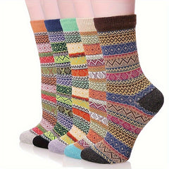 Winter Knit Warm Crew Socks, 5 Pairs, Mountaineering & Skiing