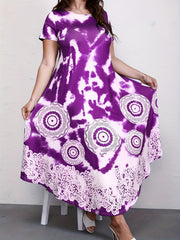 Flared Tie Dye Dress Short Sleeve