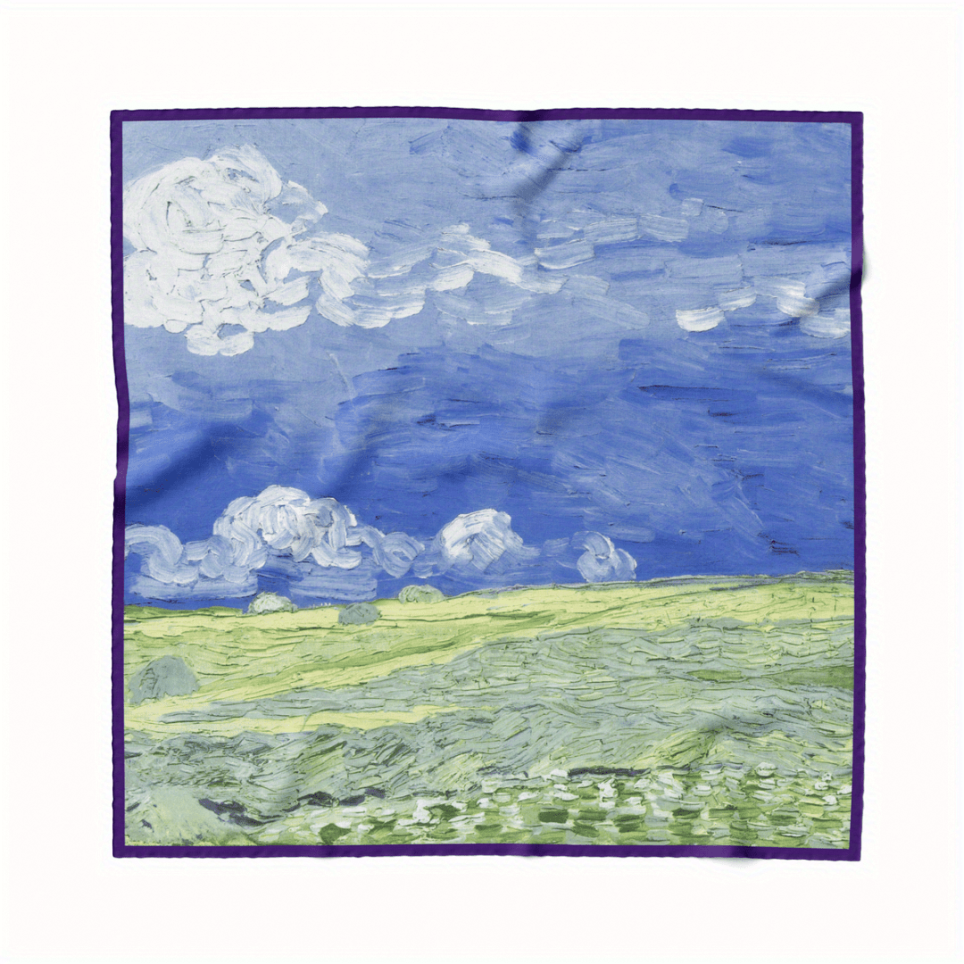 Oil Painting Print Square Scarf Shawl Twill Satin Silk Scarf