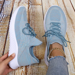 Women's Breathable Knit Sneakers Closed Toe Lace Up Shoes Lightweight