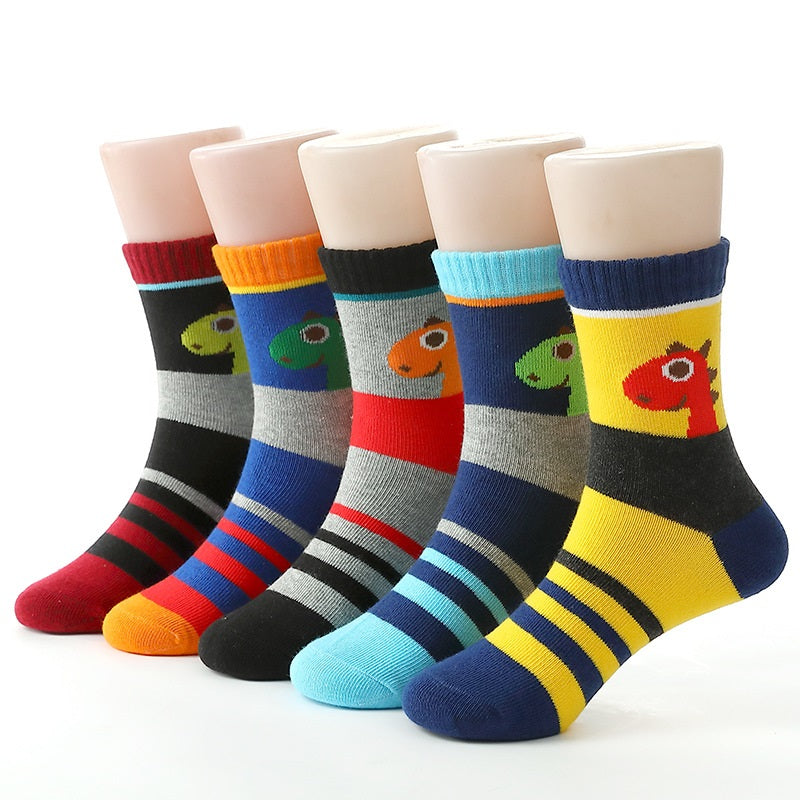 5 Pairs Kids Dinosaur Graphic Cotton Crew Socks