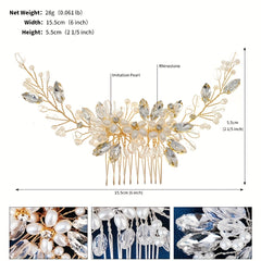 Faux Pearl Flower & Rhinestone Hair Comb Wedding Headwear