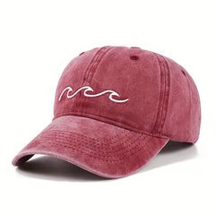 Wave Embroidery Baseball Cap Vintage Washed Distressed Sun Hat