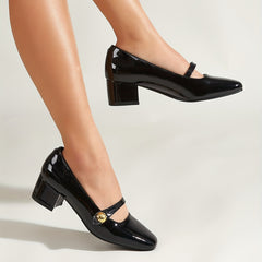 Women's Block Heel Mary Jane Square Toe Pumps