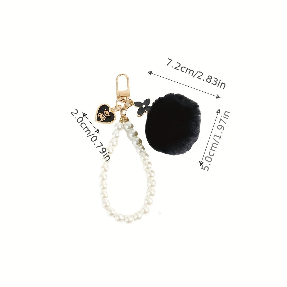 Wool Ball Pearl Bear Tag Bag Plush Keychain