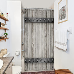 Rustic Farmhouse Shower Curtain with Barn Door Design
