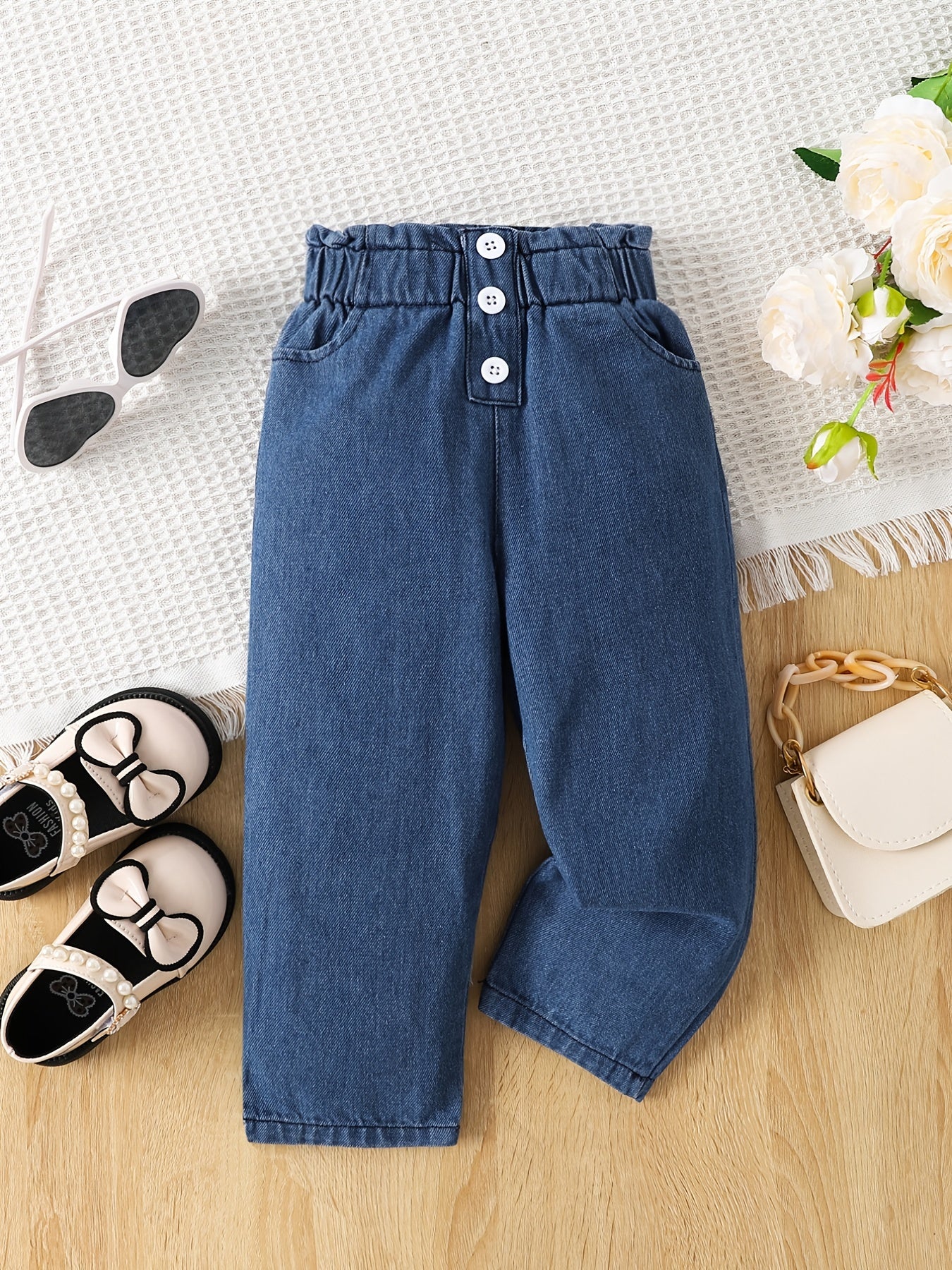 Baby Girls Wide Leg Denim Jeans With Pockets