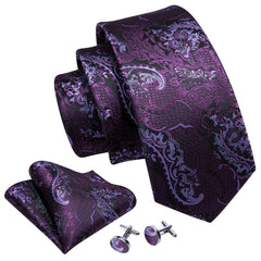 Barry Wang Men's Purple Paisley Floral Necktie Set