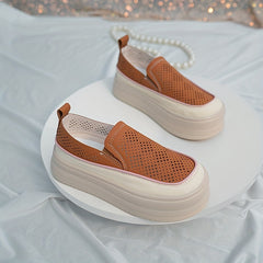 Women's Platform Loafers Hollow Out Breathable Slip On Shoes
