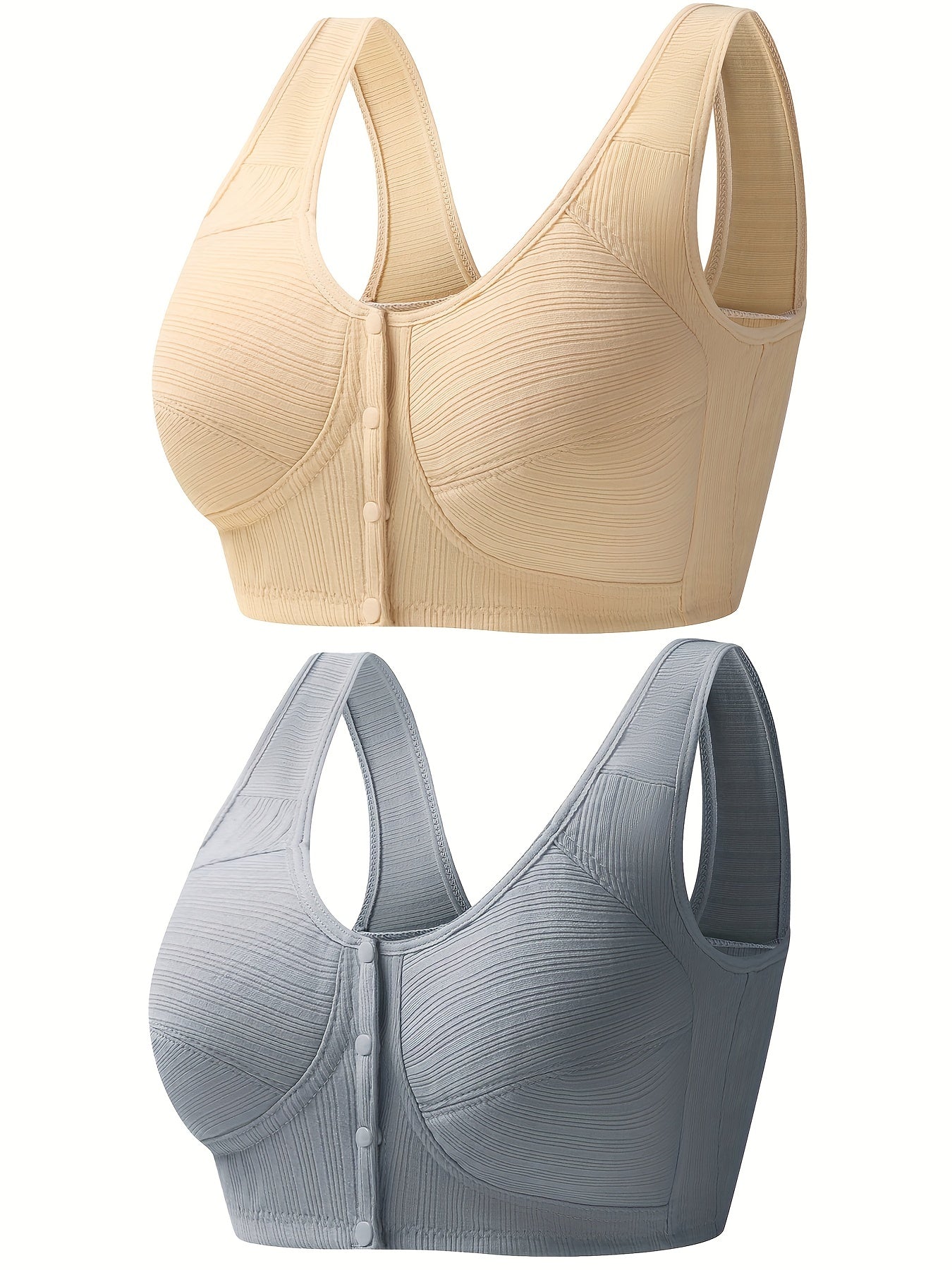 2pcs Wireless Push Up Bras Front Buckle Comfy & Breathable Women's Lingerie