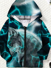 Dino Graphic Zip Front Hoodie Kids Sports Jacket Gift