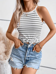 Stripe Print Halter Neck Top Sleeveless