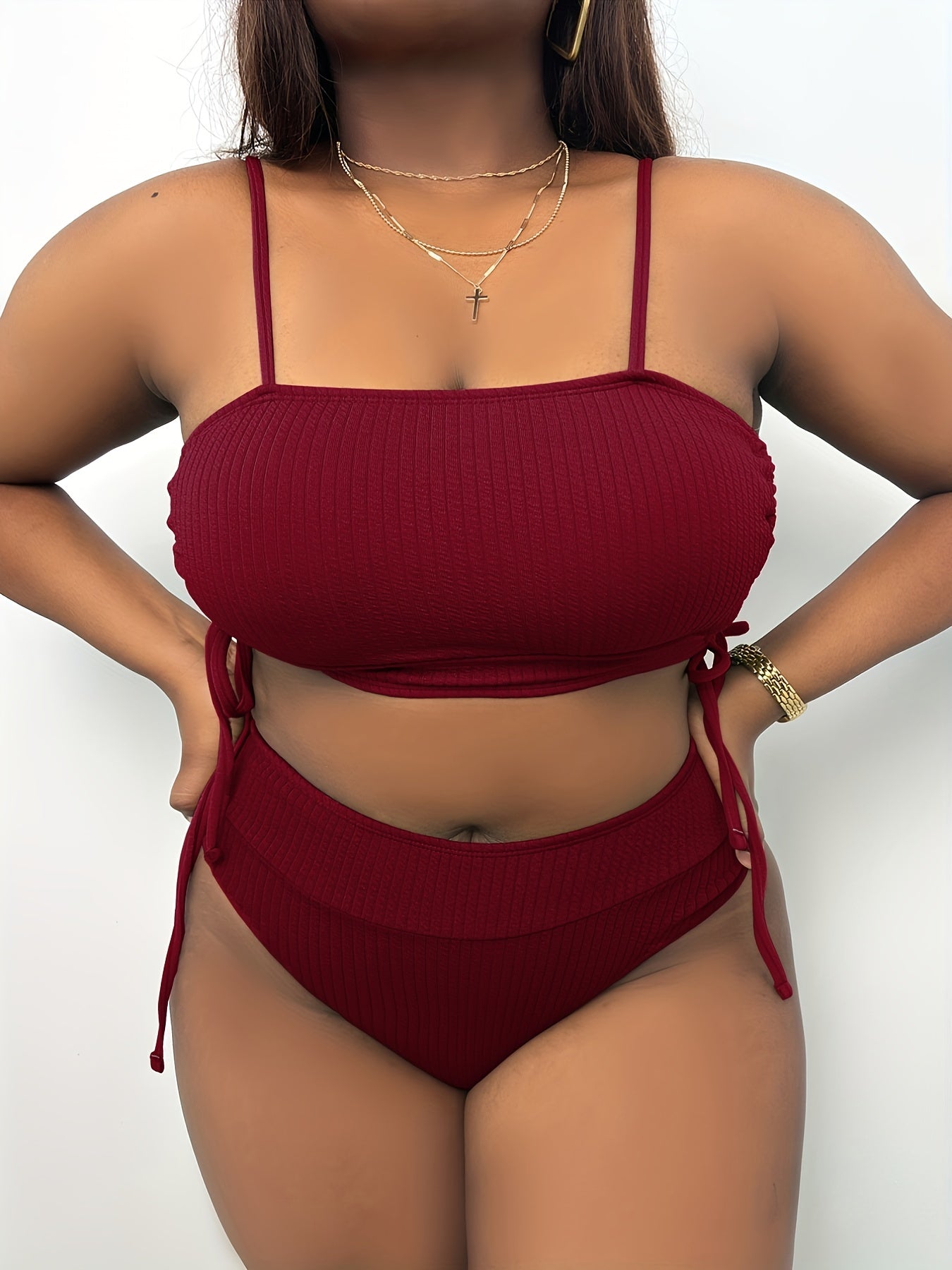 Ribbed Knot Cut Out Bikini Set