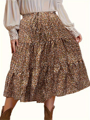 Boho Skirt Women's Plus Allover Ditsy Print Midi Smock Skirt