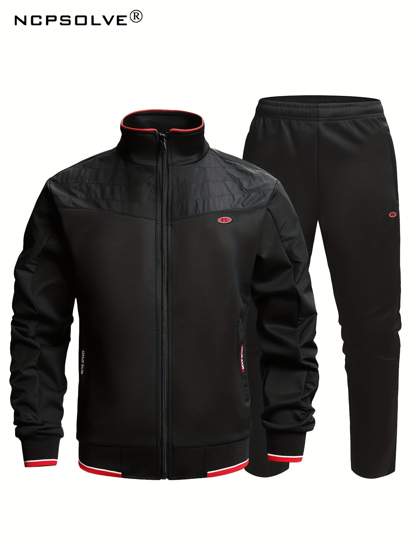 Men's Sports Suit Classic Stand Collar Jacket & Stretch Waist Pants
