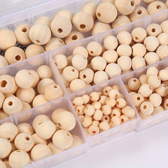 220Pcs Natural Round Wood Beads for Jewelry Making with Storage Box